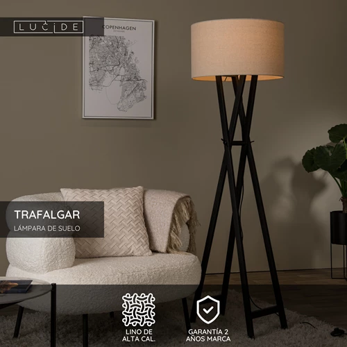 Lucide TRAFALGAR - Lámpara de suelo - 1xE27 - Negro - USP